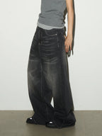 Stitch washed wide denim