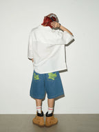 Print design denim shorts