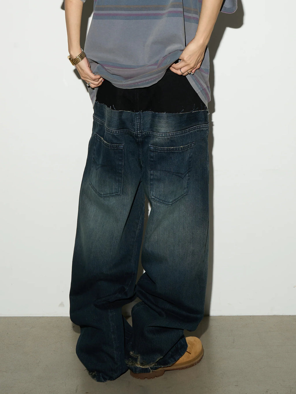 Layered Waist Baggy Denim