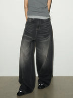 Stitch washed wide denim