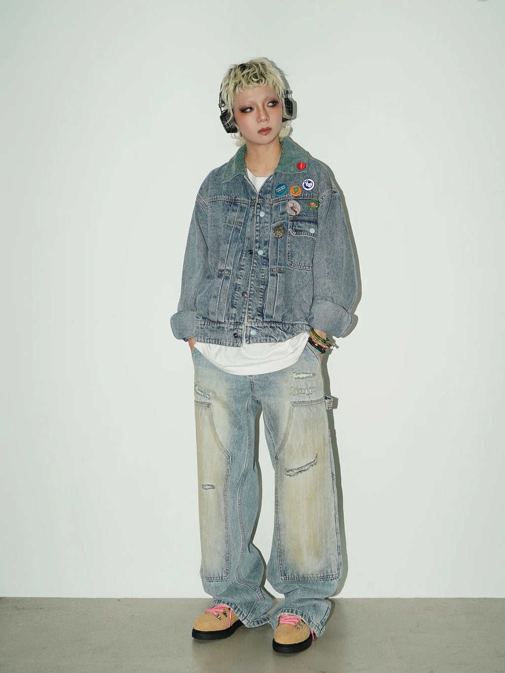 Washed double-knee painter denim pants