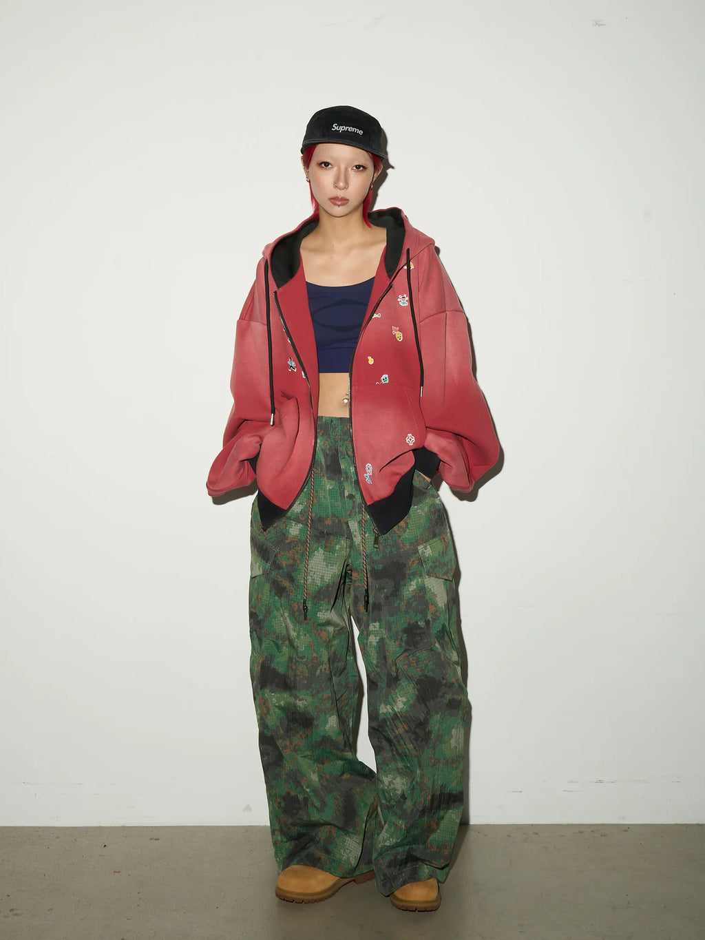 Washed kid-trick hoodie jacket