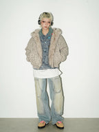 Leopard hoodie fur jacket FB7562