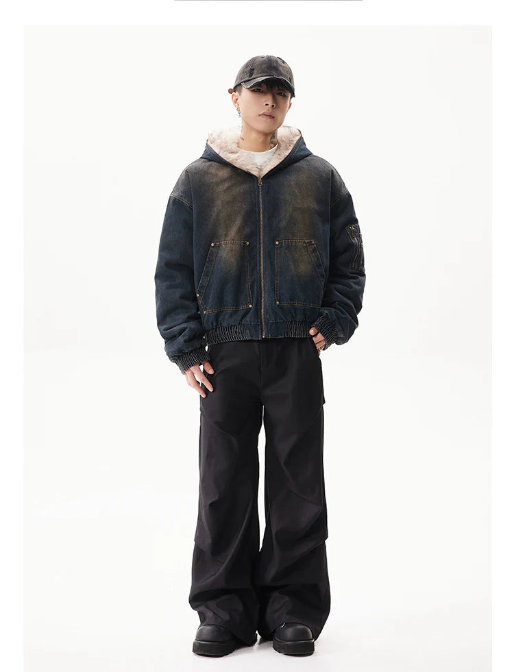 Worker denim hooded jacket