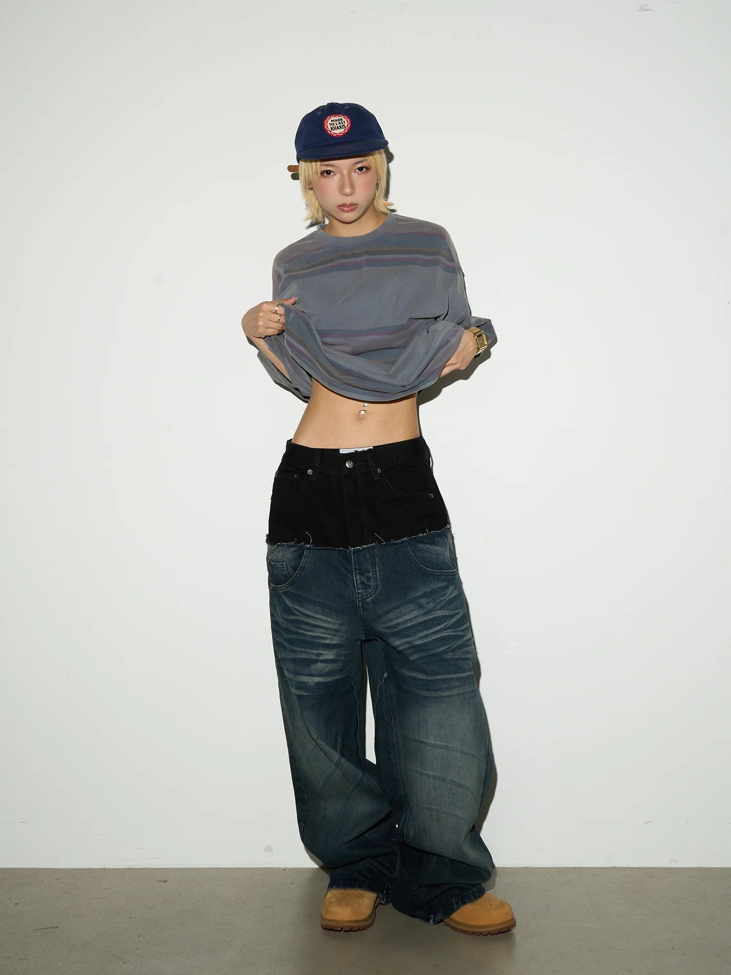 Layered Waist Baggy Denim