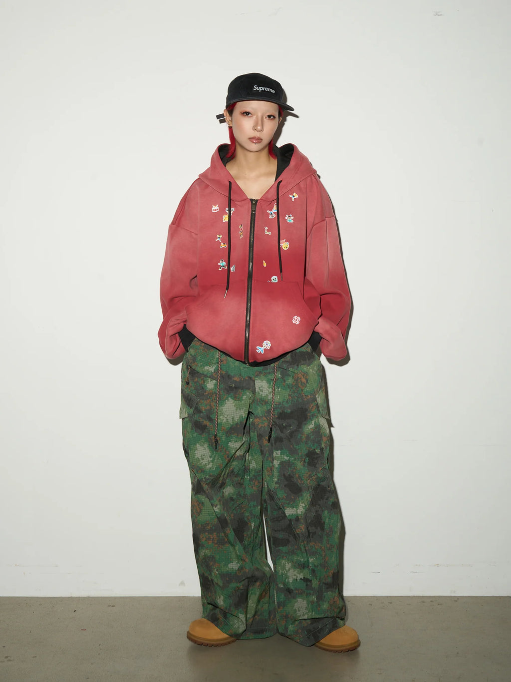 Washed kid-trick hoodie jacket