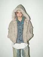 Leopard hoodie fur jacket FB7562