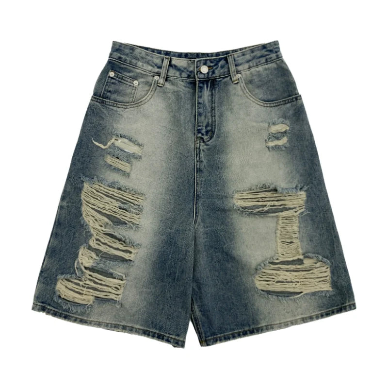 Distressed Loose Denim Shorts