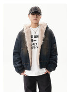 Worker denim hooded jacket