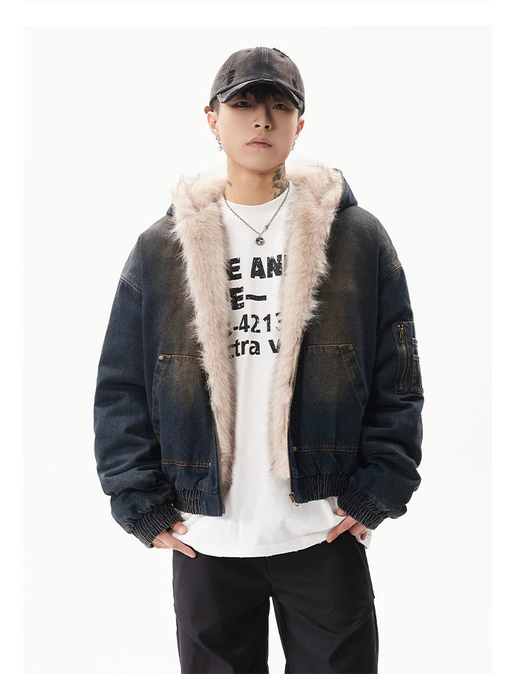 Worker denim hooded jacket