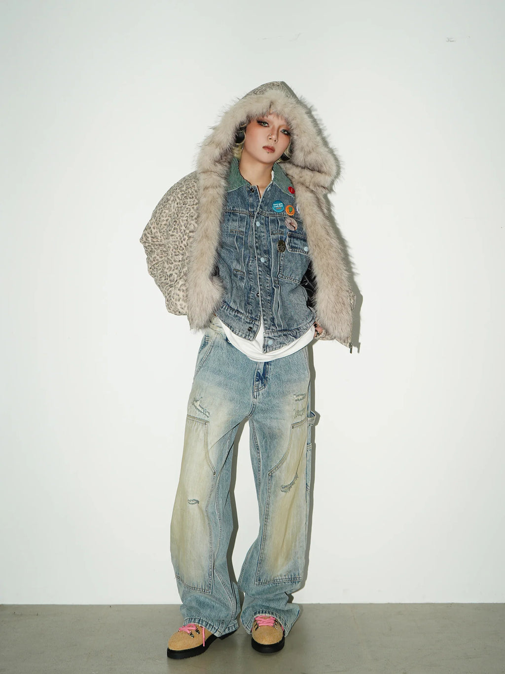 Washed double-knee painter denim pants