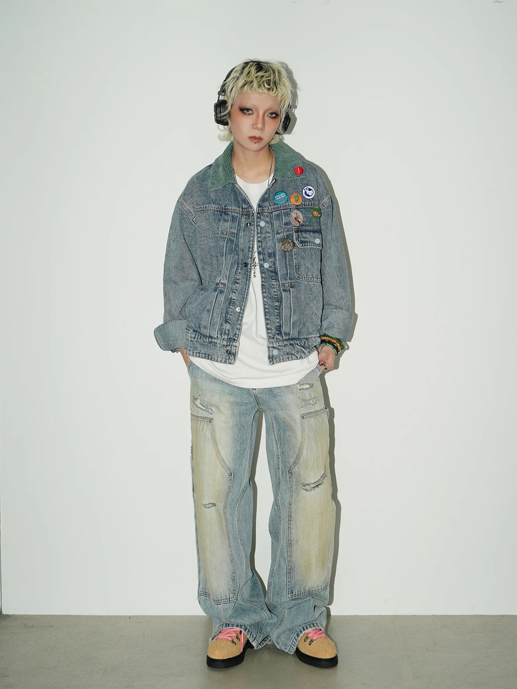 Washed double-knee painter denim pants