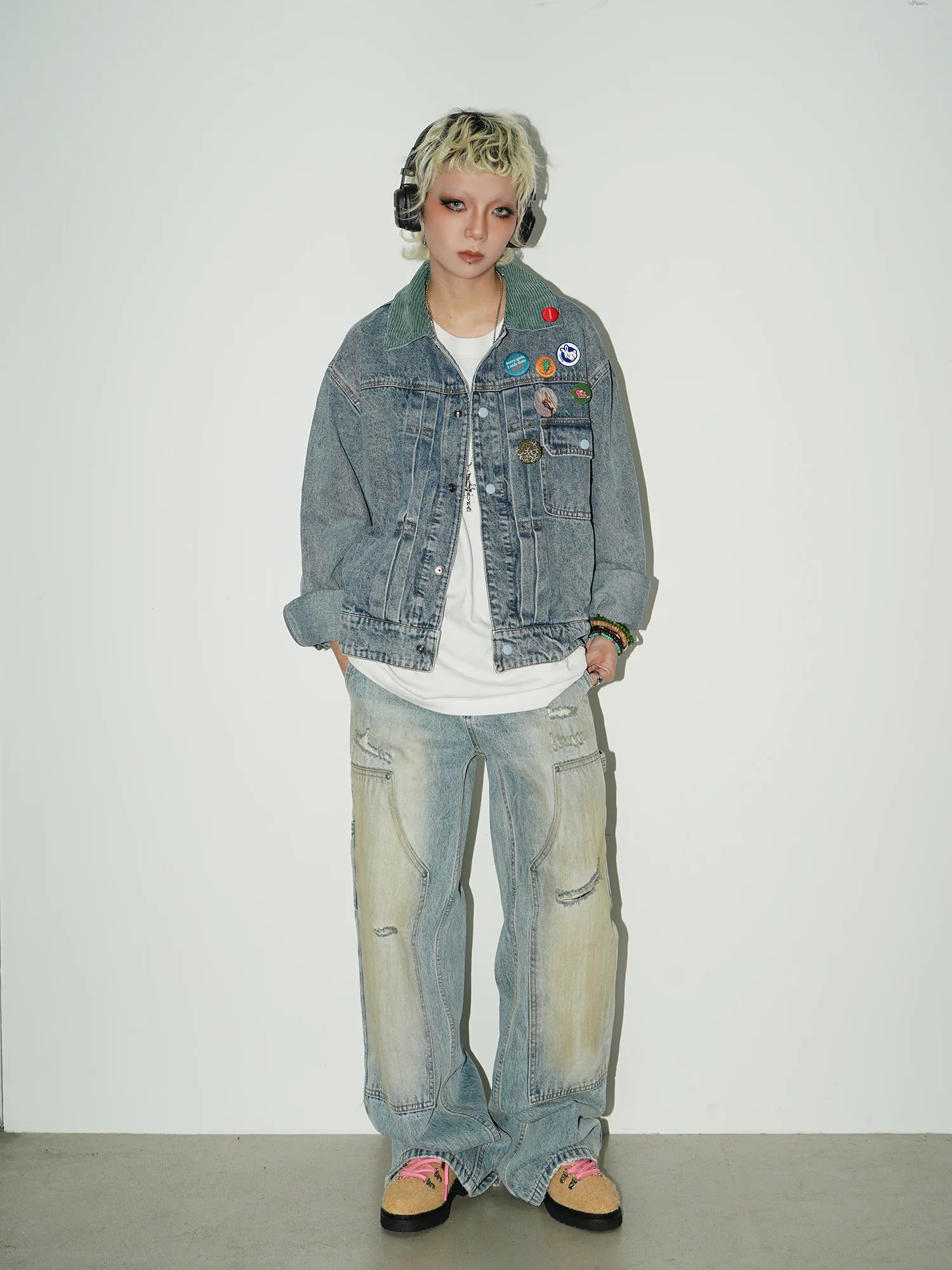 Washed double-knee painter denim pants