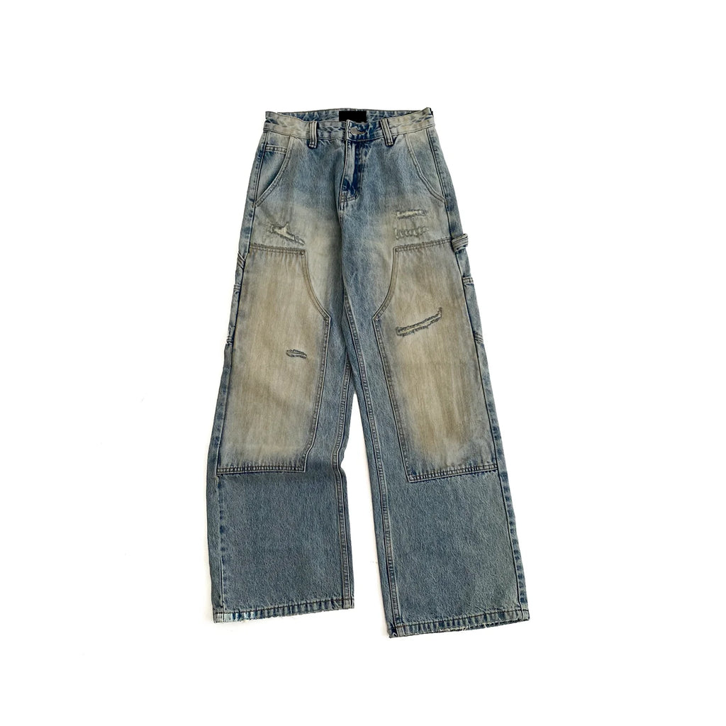 Washed double-knee painter denim pants