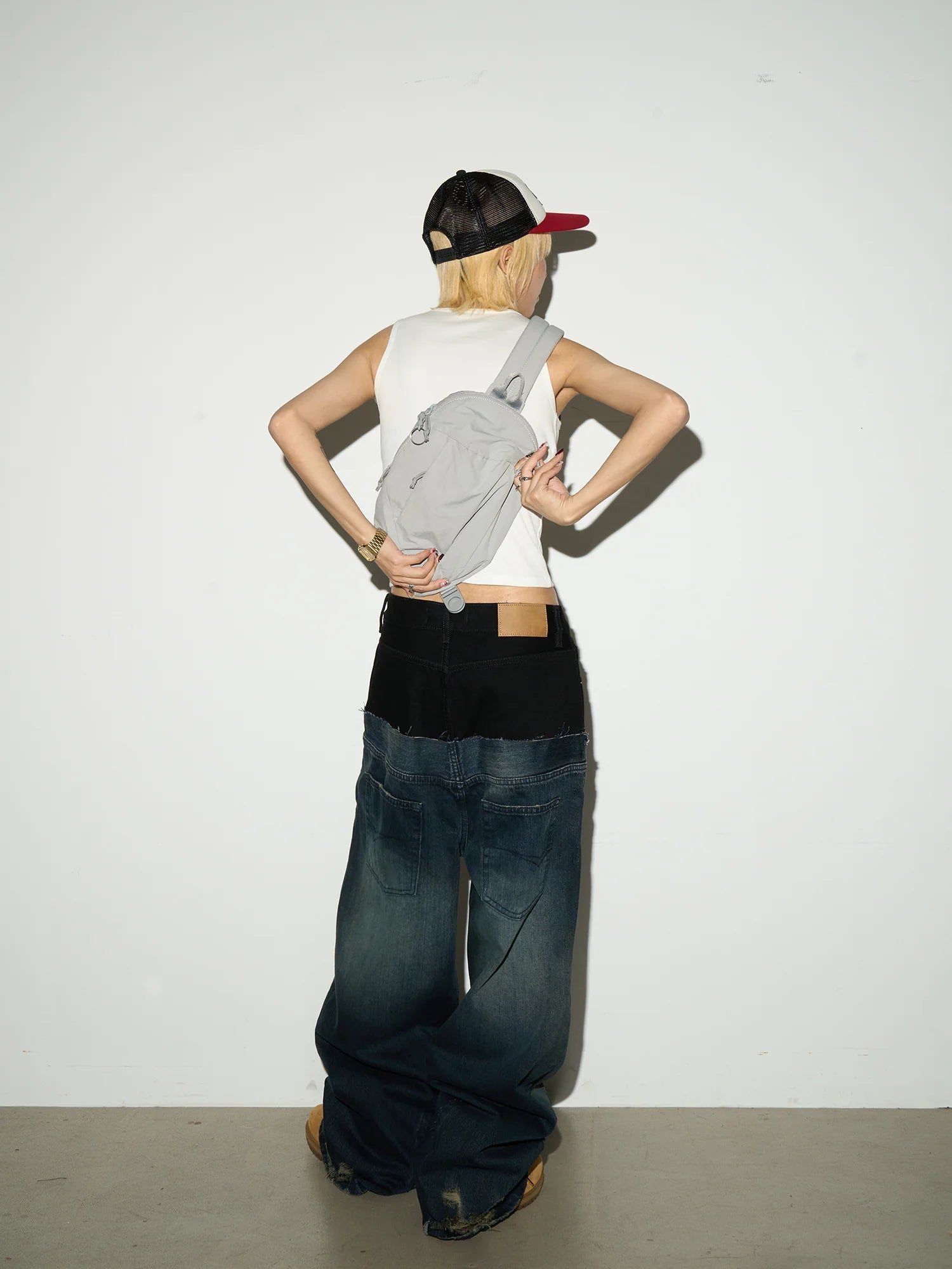 Layered Waist Baggy Denim