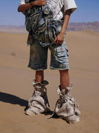 Paneled camo baggy jeans