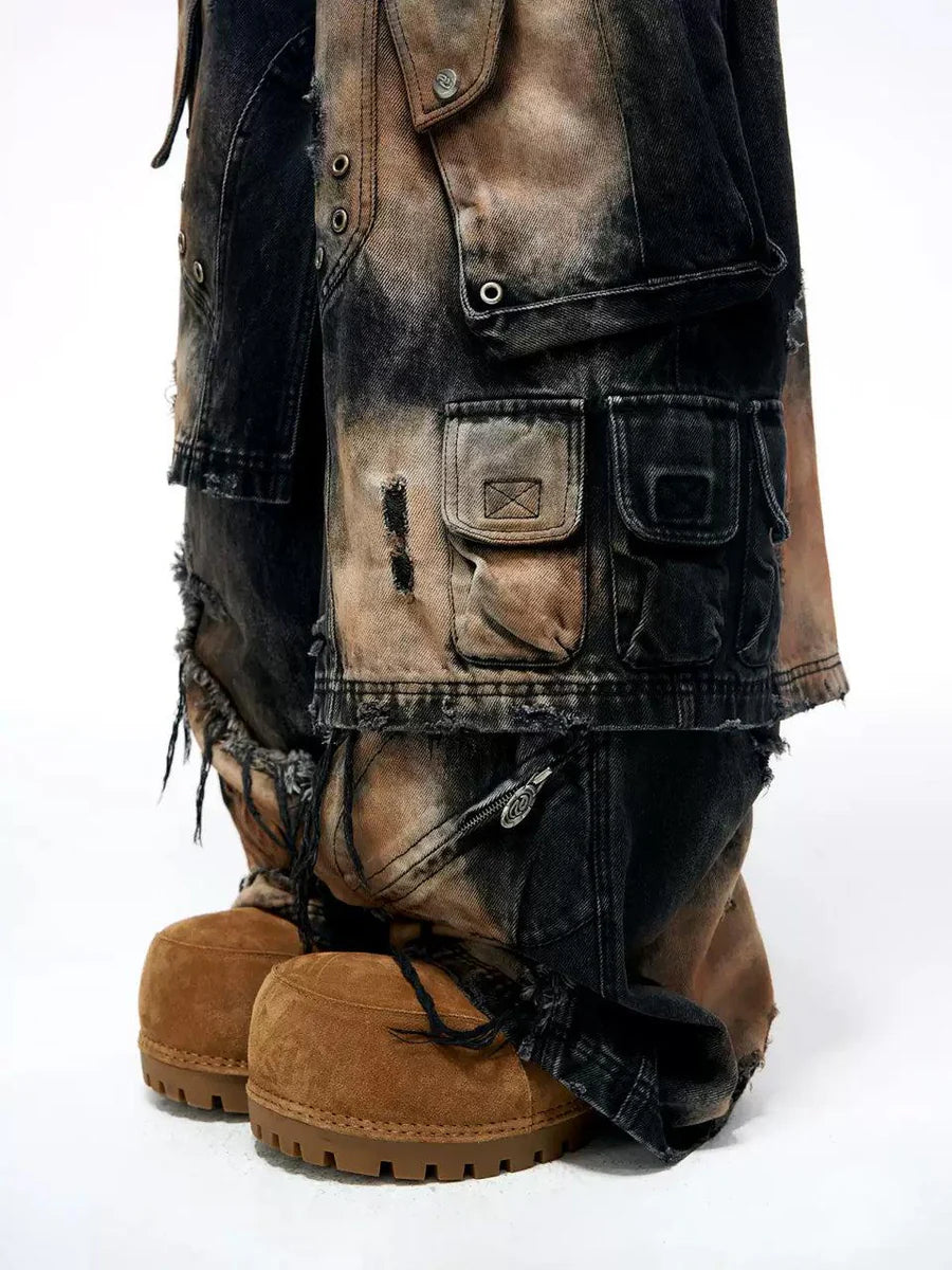 skirt dyed mud dyed faded overalls