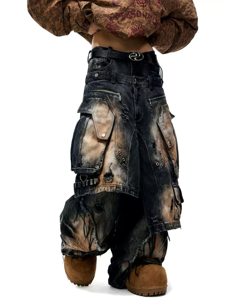 skirt dyed mud dyed faded overalls