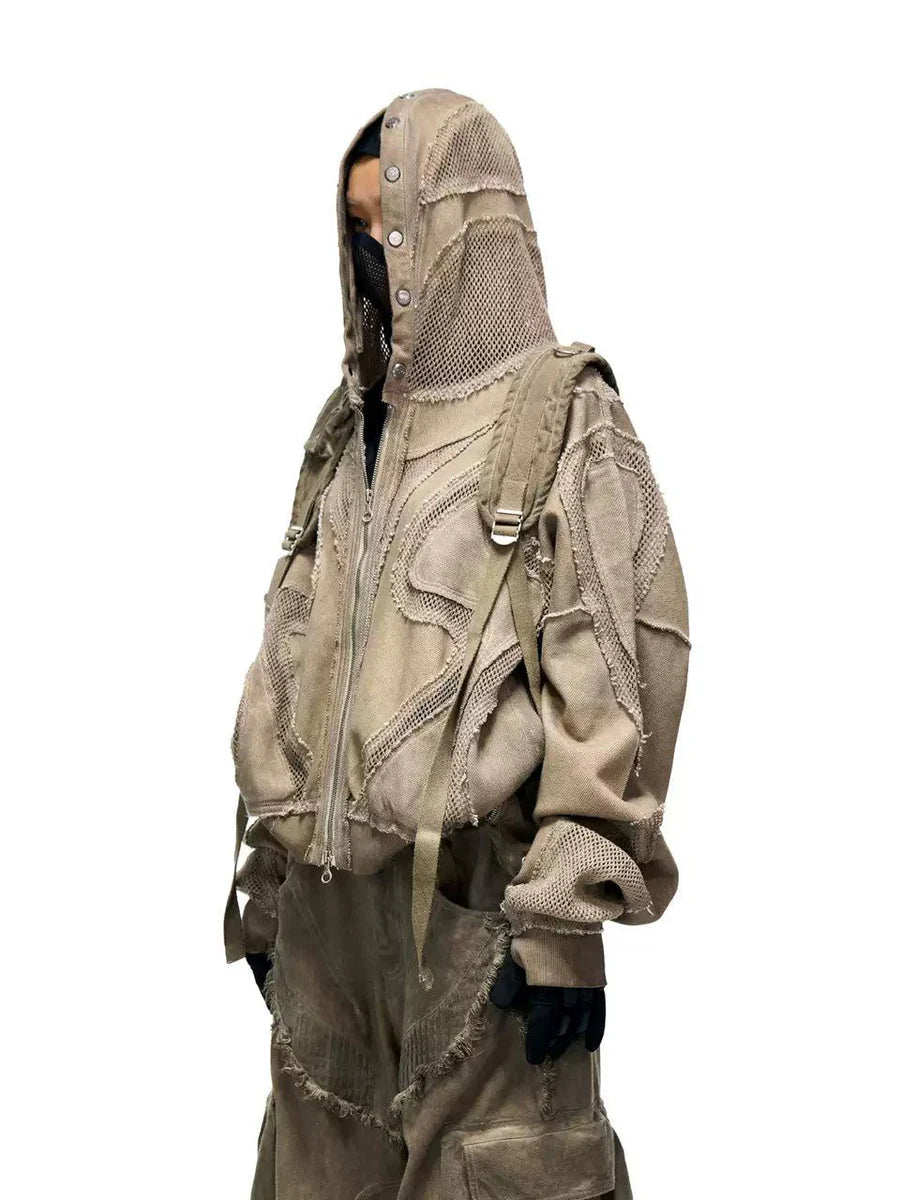 Split deconstructed fry dye zip hooded top