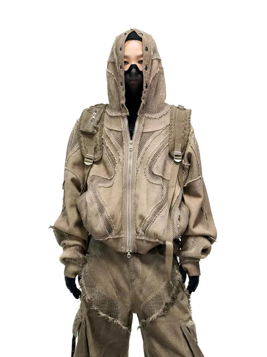 Split deconstructed fry dye zip hooded top