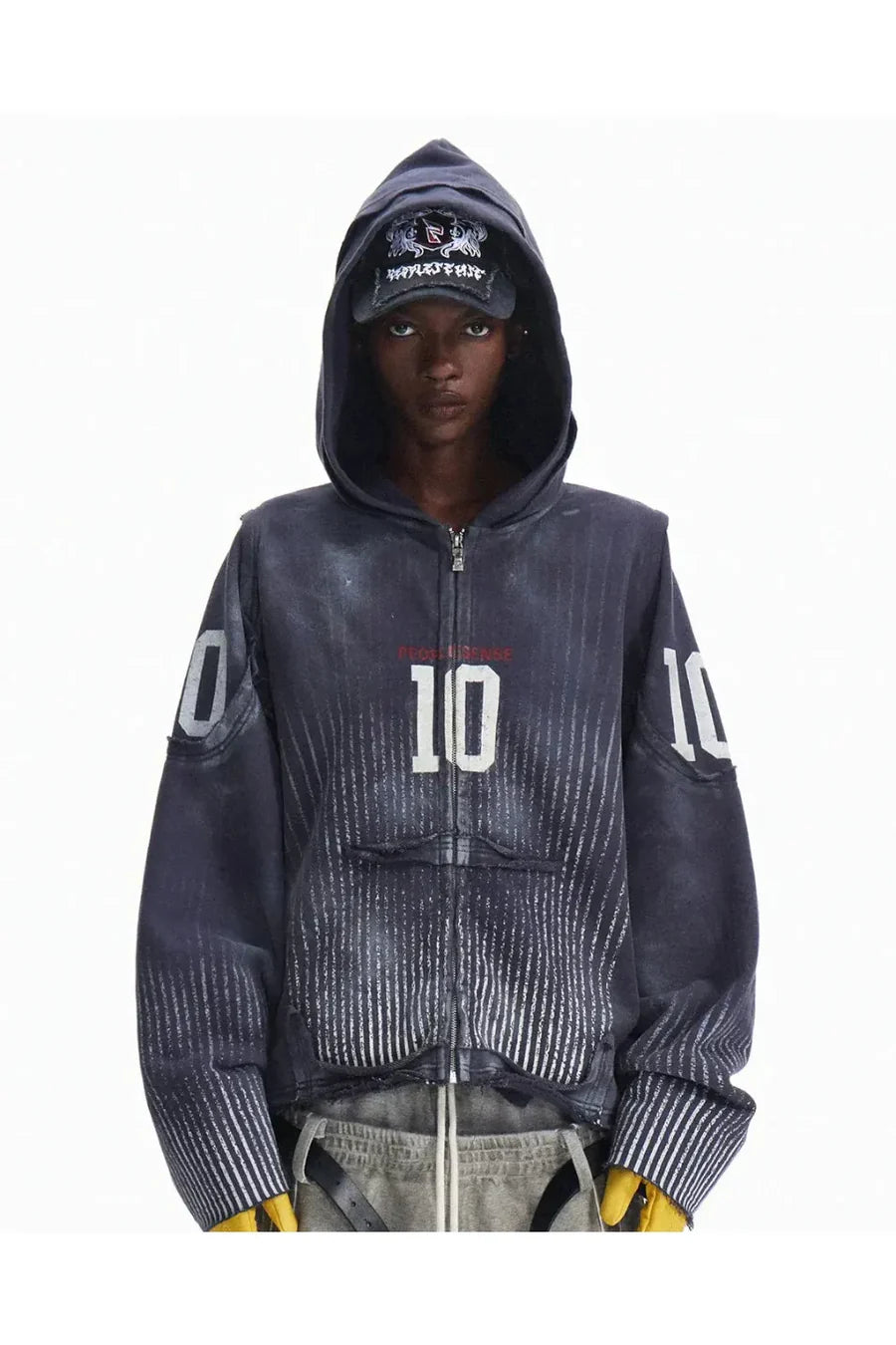 Vertical Striped Distressed Hoodie FB7967