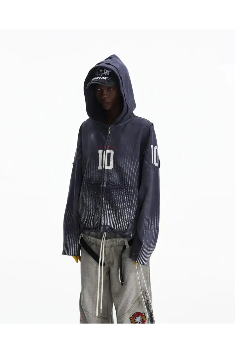 Vertical Striped Distressed Hoodie FB7967