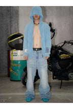 Washed Cat Whisker Denim Patchwork Sweatpants