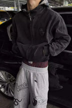 Washed Faux Two Plaid Pattern Piece Hooded Jacket FB9865