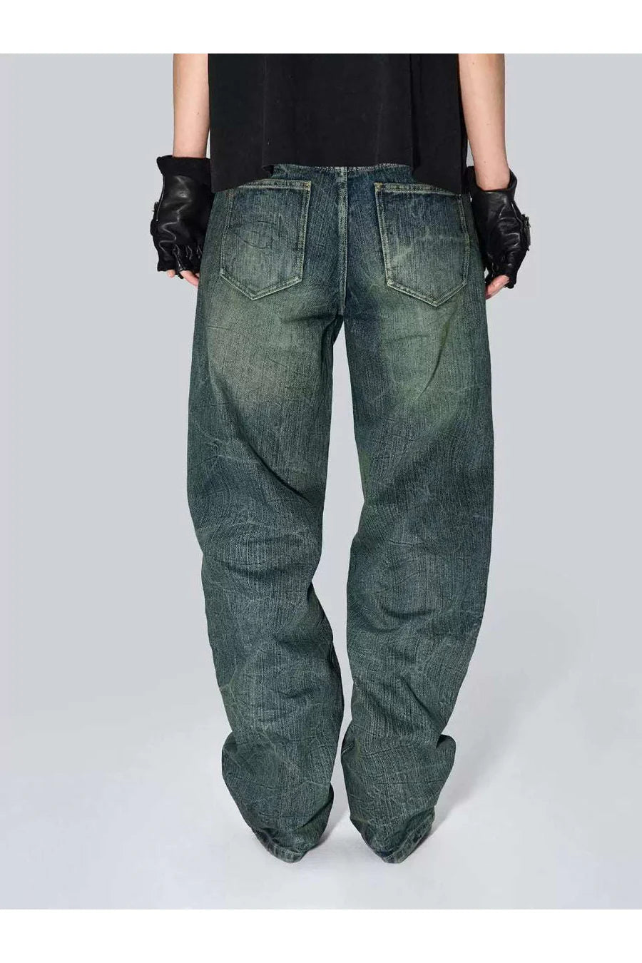Wave Pattern Curved Blade Denim Pants