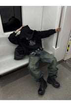 Wave Pattern Curved Blade Denim Pants