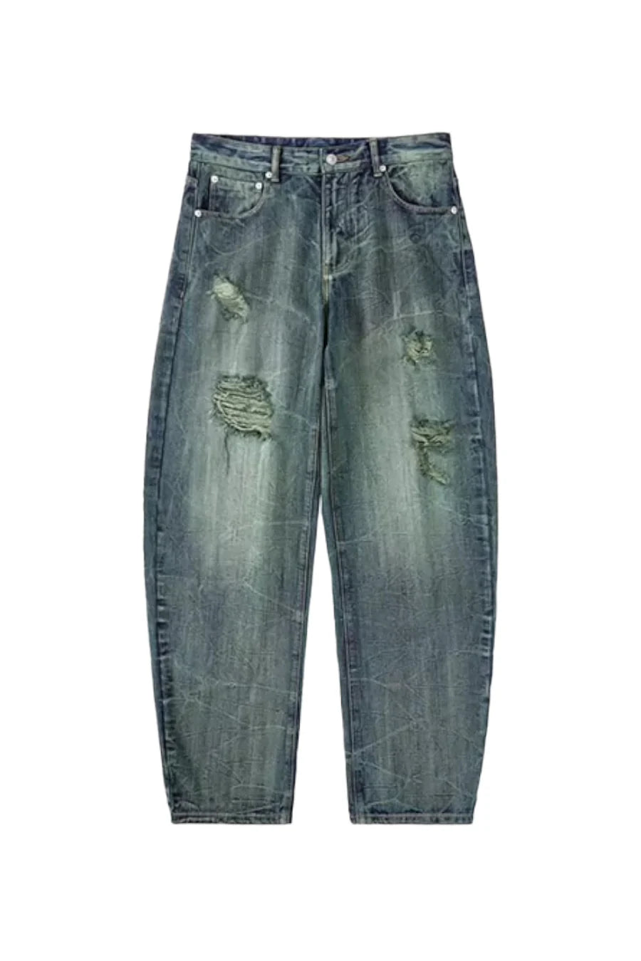 Wave Pattern Curved Blade Denim Pants