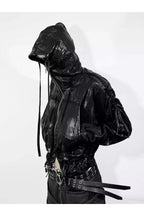 Wax Coated Hoodie Jacket with Drawstring Hem and Chain Detail
