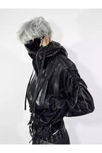 Wax Coated Hoodie Jacket with Drawstring Hem and Chain Detail