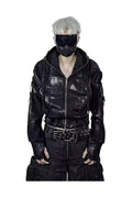 Wax Coated Hoodie Jacket with Drawstring Hem and Chain Detail