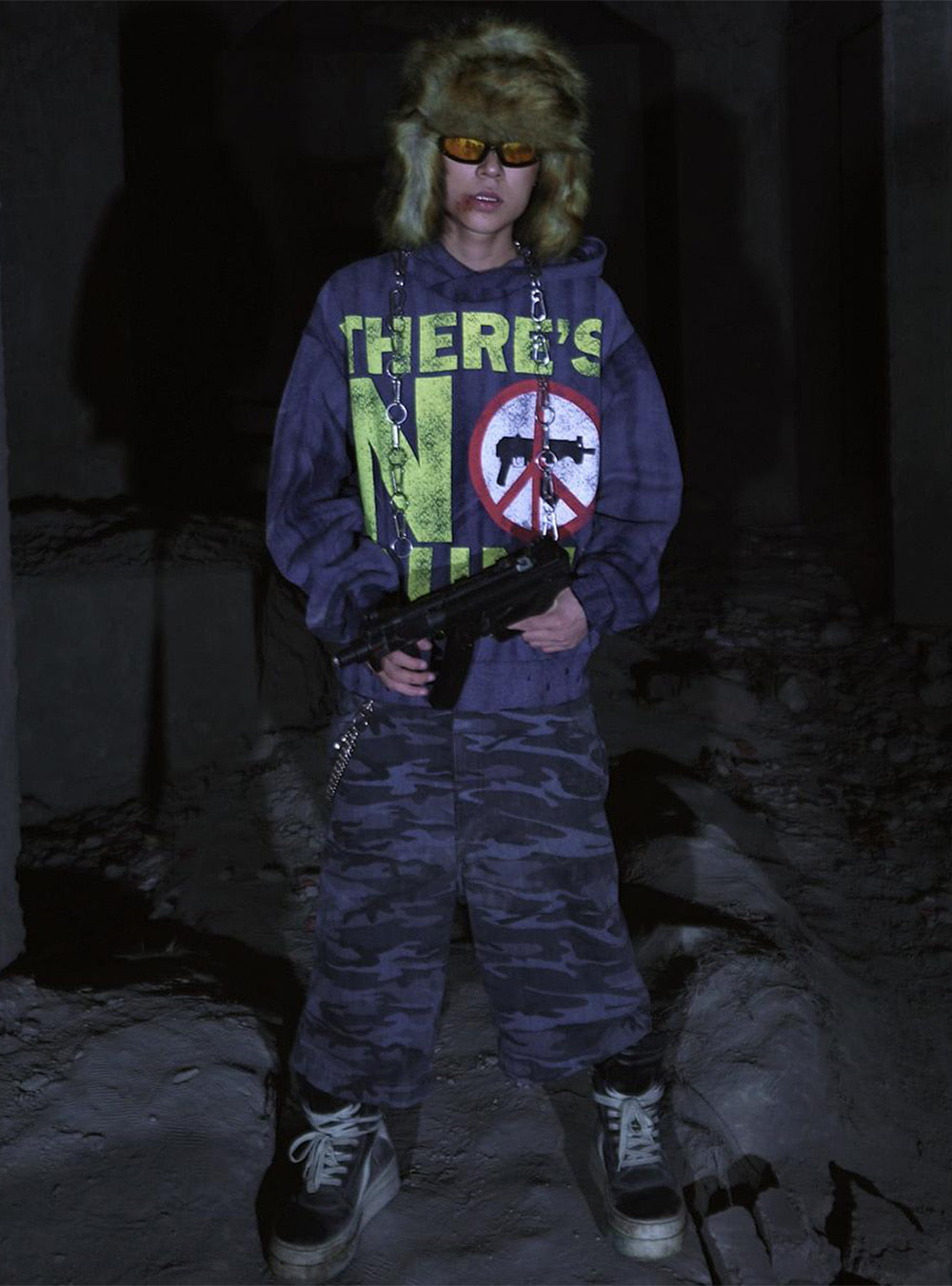 [99CLUB] Hoodie with Distressed Graphic Print