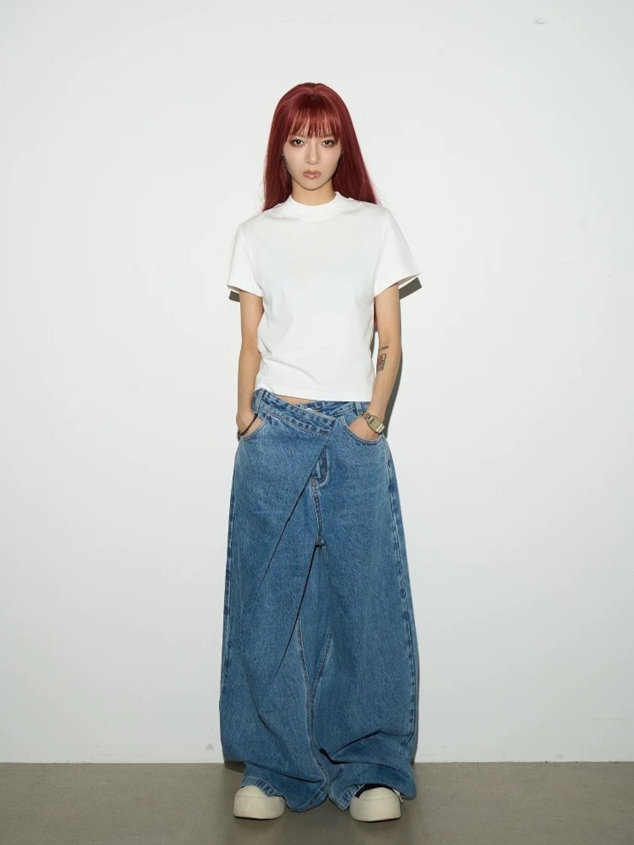 Folding-waist Wide Jeans