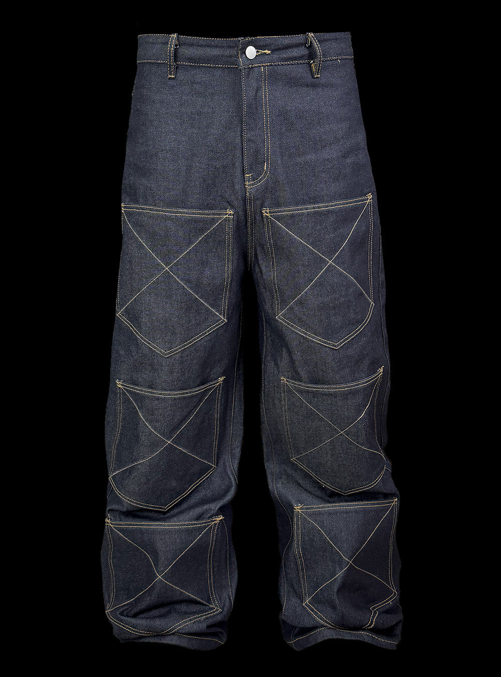 [99CLUB]Royal Emblem Embroidery Denim Pants