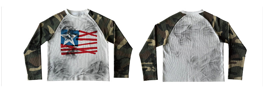 [99CLUB] Distressed Graphic Raglan Long Sleeve