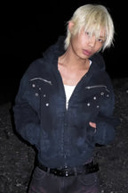 x FFF Dark Avant Garde Design Brushed Wax Zip Up Hoodie FB1452