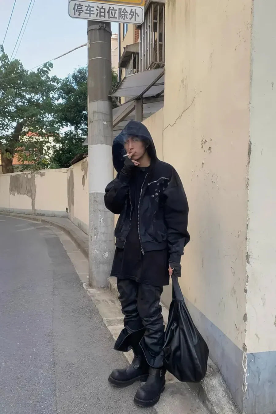 x FFF Dark Avant Garde Design Brushed Wax Zip Up Hoodie FB1452