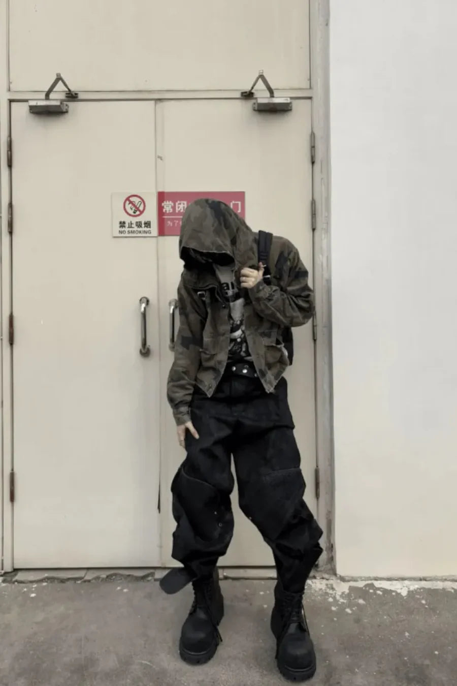 x GOJOYJINNI Armor Patch Distressed Biker Jeans