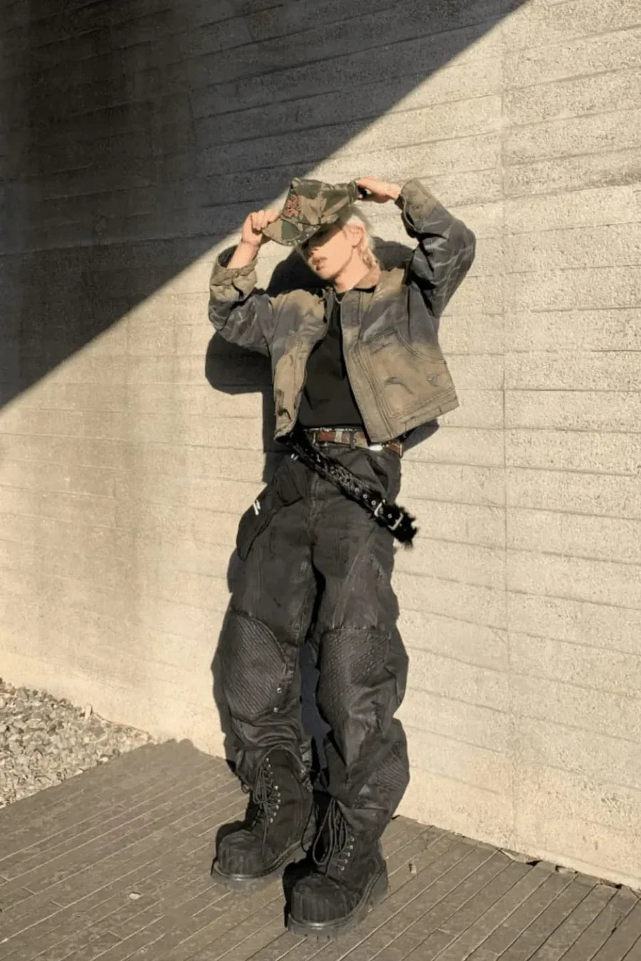 x GOJOYJINNI Armor Patch Distressed Biker Jeans