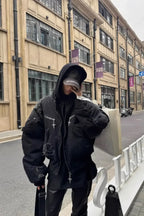 x GOJOYJINNI Washed Round Shaped Bomber Double Layered Hat Aviation Jacket